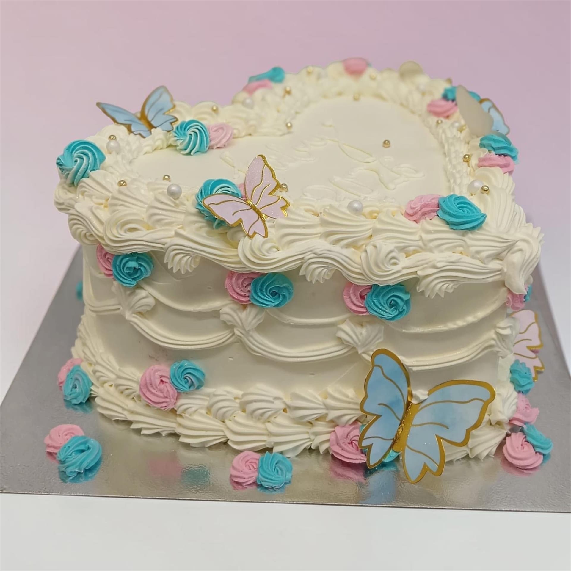 Heart Gender Reveal Butterfly Cake